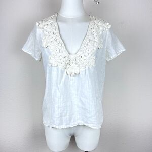 Corey Lynn Calter Shirt Womens Six Lace Cottage Coastal Boho Beach Cream